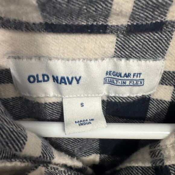 Old Navy Regular Fit Button Down Flannel Shirt Men's Size Small Cream Plaid Blue - Picture 4 of 6